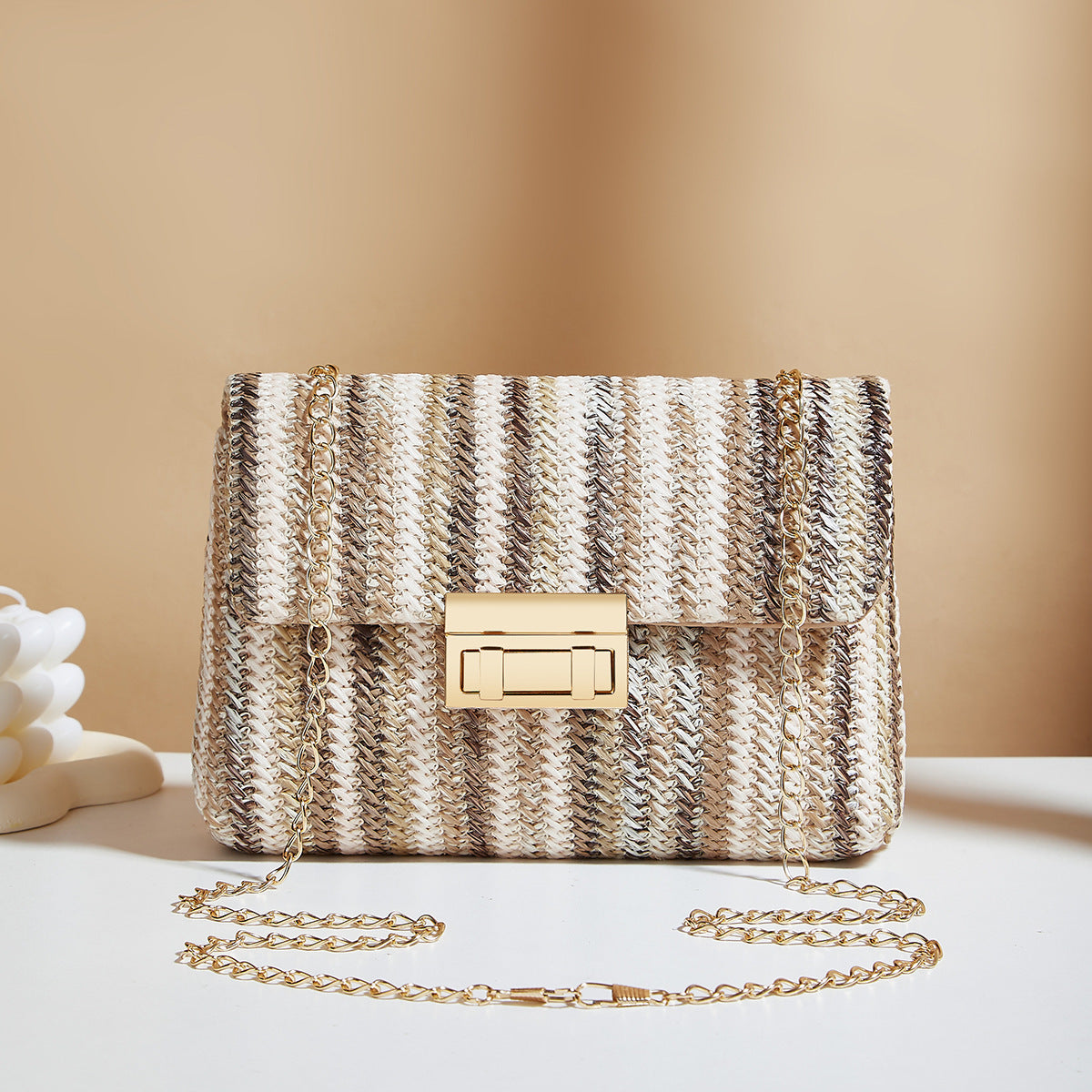 Women's Cross-body Bag Straw Lock Simple Small Square Bag