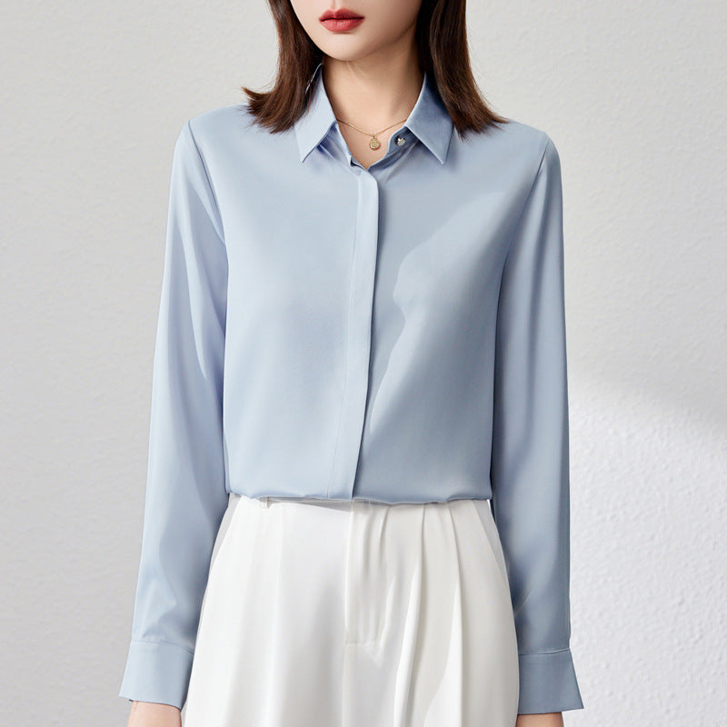 Graceful Satin Top OL Business Clothing Shirt For Women