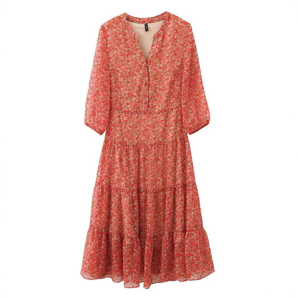 French Style Temperament Half Sleeve High Waist Dress For Women (Imported)