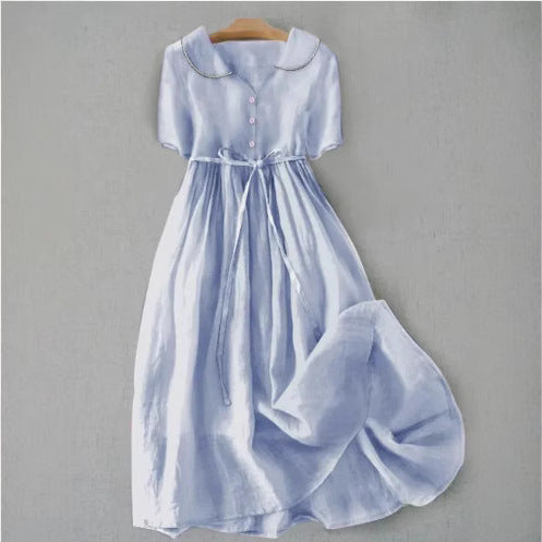 Women's Casual Loose Solid Color Cotton And Linen Dress (Imported)