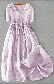 Women's Casual Loose Solid Color Cotton And Linen Dress (Imported)