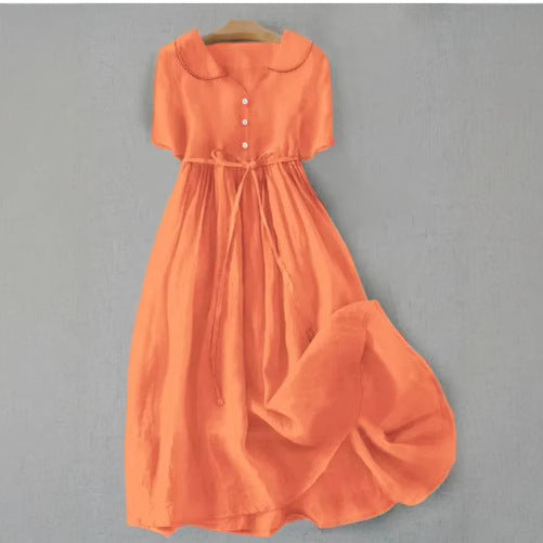 Women's Casual Loose Solid Color Cotton And Linen Dress (Imported)