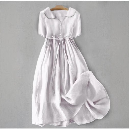 Women's Casual Loose Solid Color Cotton And Linen Dress (Imported)