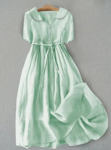 Women's Casual Loose Solid Color Cotton And Linen Dress (Imported)