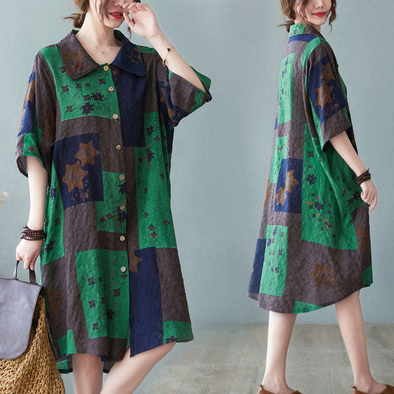 Summer New Plus-size Loose Women's Clothing Cotton And Linen Shirt (Imported)