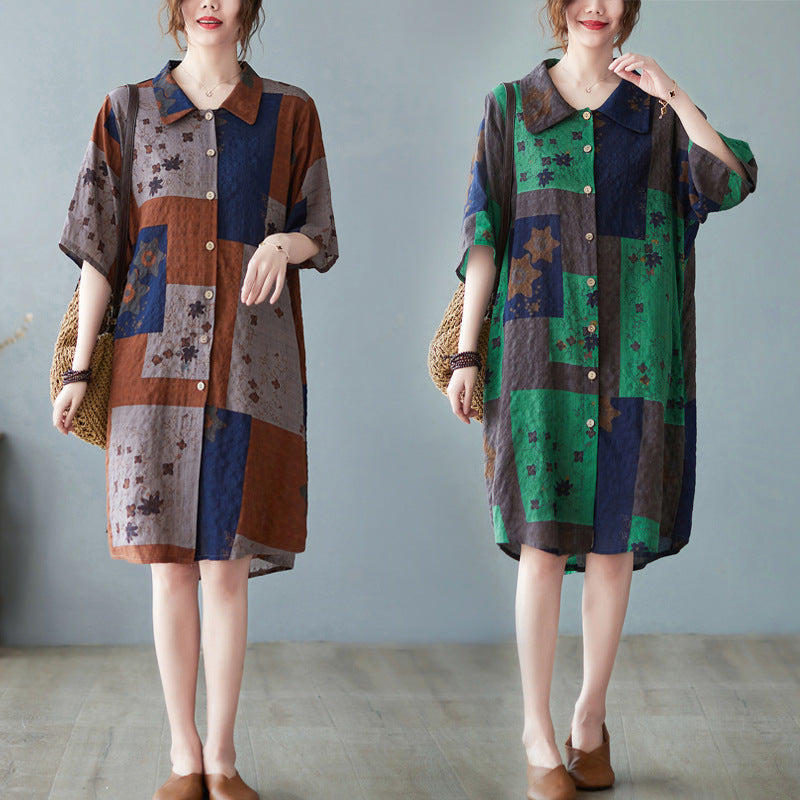 Summer New Plus-size Loose Women's Clothing Cotton And Linen Shirt (Imported)