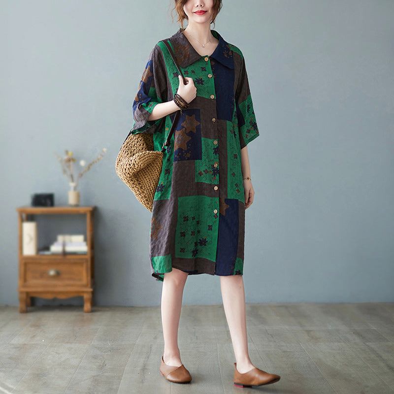 Summer New Plus-size Loose Women's Clothing Cotton And Linen Shirt (Imported)