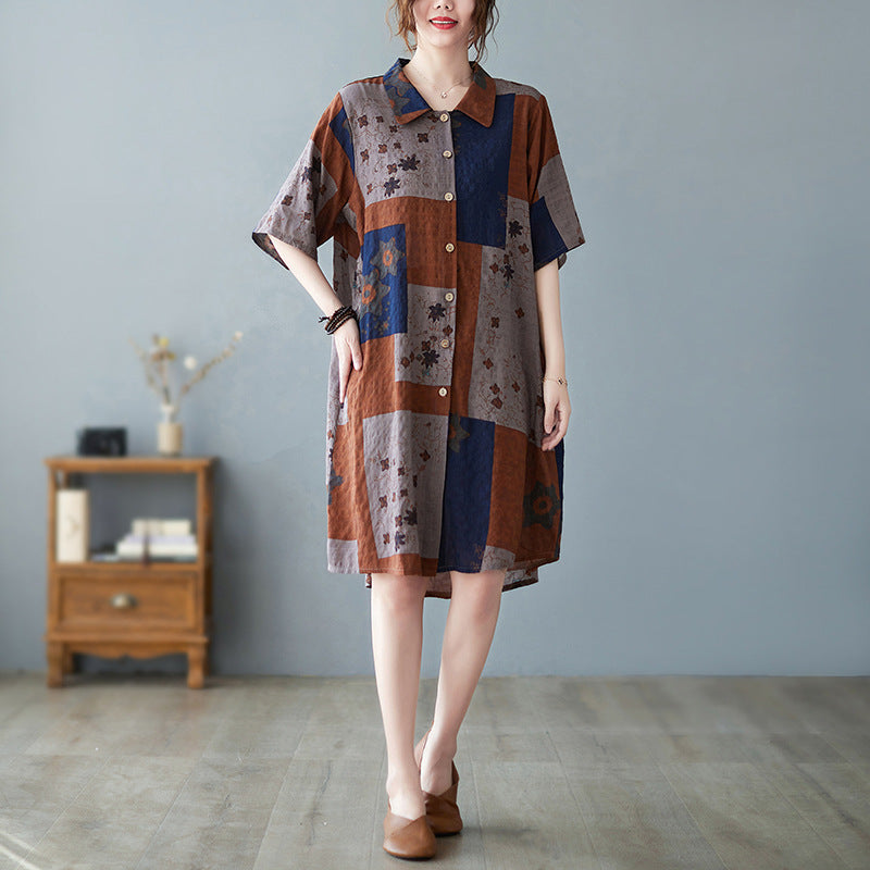 Summer New Plus-size Loose Women's Clothing Cotton And Linen Shirt (Imported)