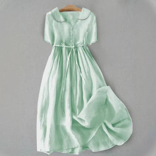 Women's Casual Loose Solid Color Cotton And Linen Dress (Imported)