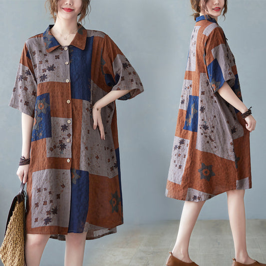 Summer New Plus-size Loose Women's Clothing Cotton And Linen Shirt (Imported)