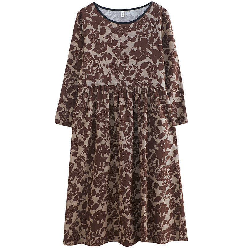 Retro Art Floral Print Cotton And Linen Dress (Imported)