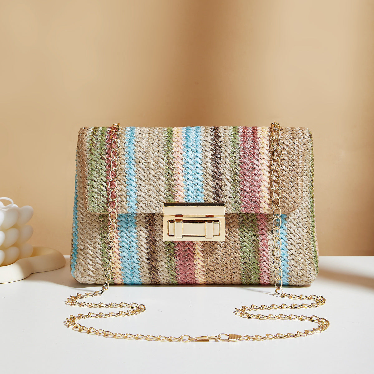 Women's Cross-body Bag Straw Lock Simple Small Square Bag