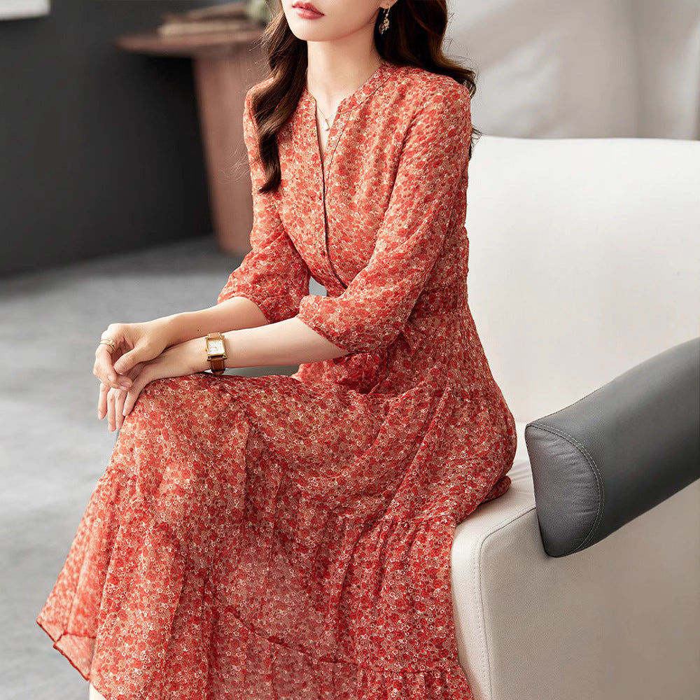 French Style Temperament Half Sleeve High Waist Dress For Women (Imported)